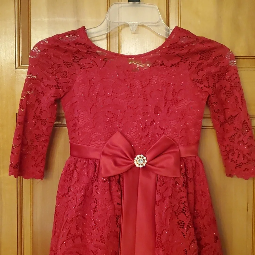 Rare Editions Girls‎ 6X Red Sparkly Lace Dress